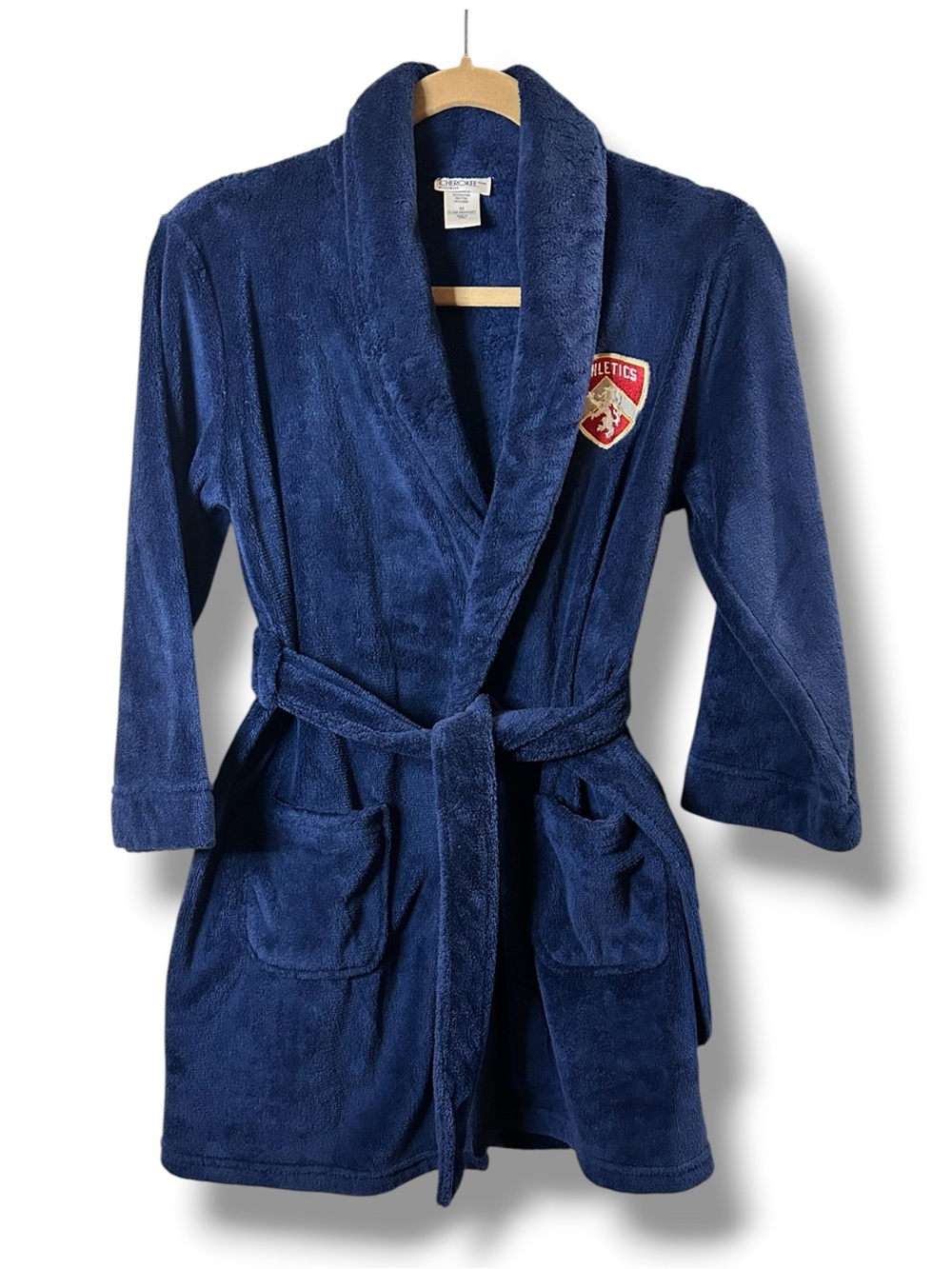 Boys Cherokee Blue Fleece Robe Embroidered Athletics Crest Shawl Collar Travel M